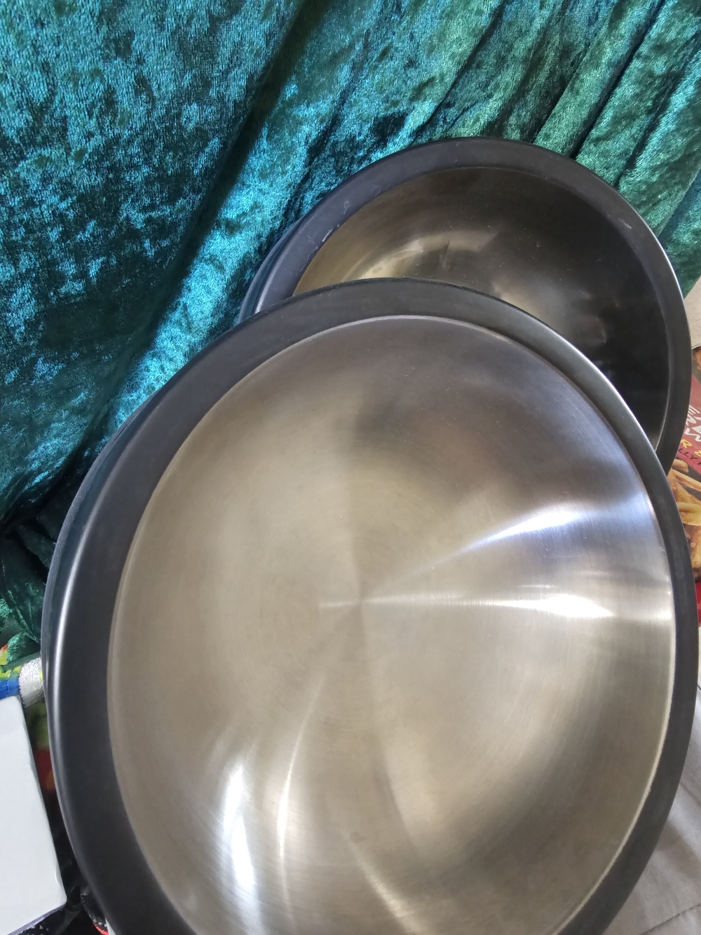 Stainless Steel Dog Bowls with Black Rim - Set of 2